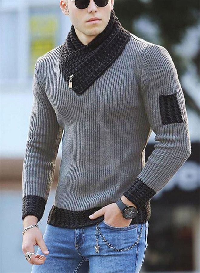Loquat Men's Scarf Collar Pullover Sweater
