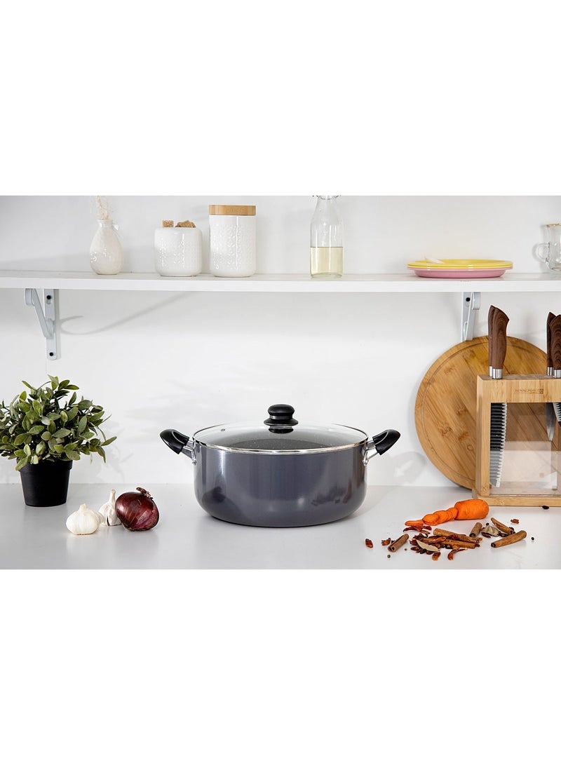 Delcasa DC1572 24cm Non-Stick Casserole Stock Pot with Glass Lid - Image 3
