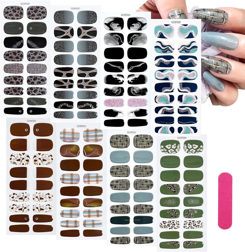 MWOOT 8 Sheets Nail Stickers Adhesive 9 Sizes Full Nail Wraps Decals for Fingernail Art Colors Fingernail Stickers Nails Strips Decoracin de Uas Stick on Nails for Women Sticker Decorations