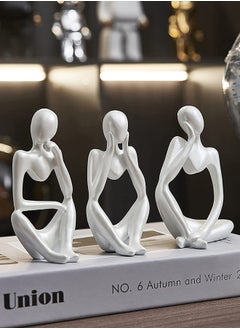 HOME TASTE Hometaste Abstract Resin Thinker Statue Set Elegant Home Decor Sculptures - Gold,White,Black Accents For Office, Living Room, Bookshelf - 3-Piece Set (White) 