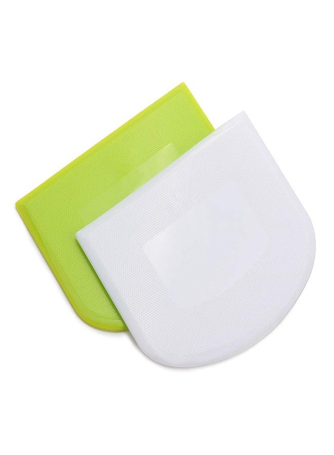 WAFJAMF 2 PCS Plastic Dough Scraper Bowl Scraper, Food-Grade Bench Scraper, Flexible Dough Cutter, Multipurpose Food Scrappers for Bread, Cake, Cream, Fondant(White+Green) - Image 1