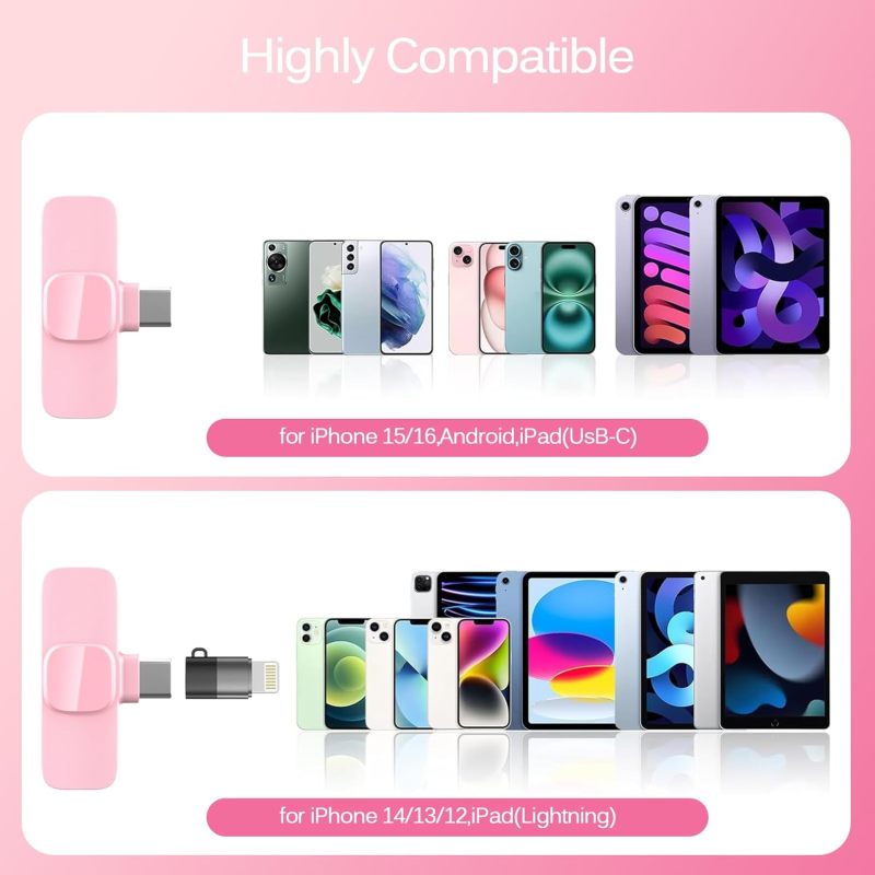 Pink Wireless Lavalier Microphone 2-in-1 Fast Charging Case - Studio-Grade Noise Cancellation - Universal Clip Mic for iPhone Android TikTok YouTube Podcast Vlogging Recording - Image 3