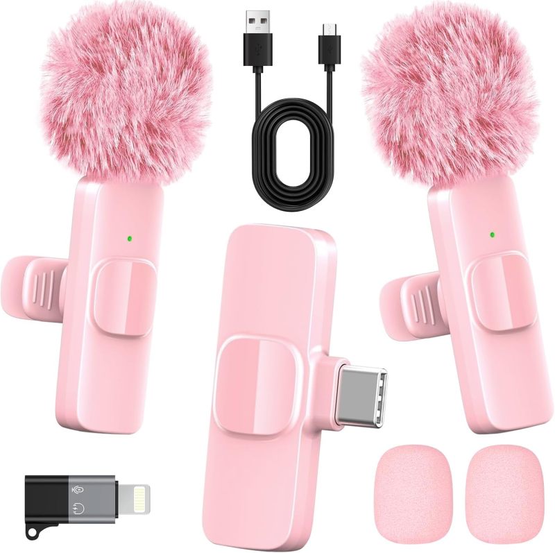 Pink Wireless Lavalier Microphone 2-in-1 Fast Charging Case - Studio-Grade Noise Cancellation - Universal Clip Mic for iPhone Android TikTok YouTube Podcast Vlogging Recording - Image 2