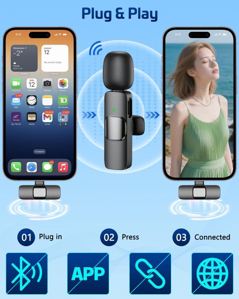 Pink Wireless Lavalier Microphone 2-in-1 Fast Charging Case - Studio-Grade Noise Cancellation - Universal Clip Mic for iPhone Android TikTok YouTube Podcast Vlogging Recording - Image 4