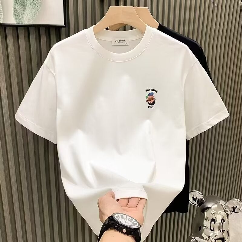 2024 Men'S Loose Handsome Top Design Sense Cotton Short-Sleeved T-Shirt Men'S Fashionable Brand Round Neck Half-Sleeved T-Shirt - Image 2