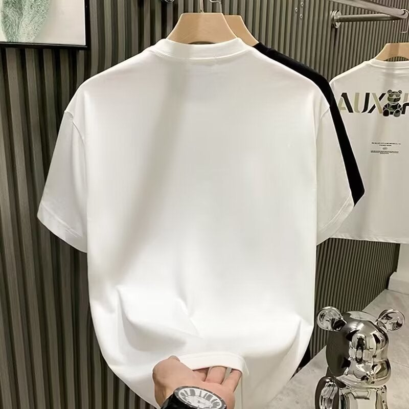 2024 Men'S Loose Handsome Top Design Sense Cotton Short-Sleeved T-Shirt Men'S Fashionable Brand Round Neck Half-Sleeved T-Shirt - Image 3