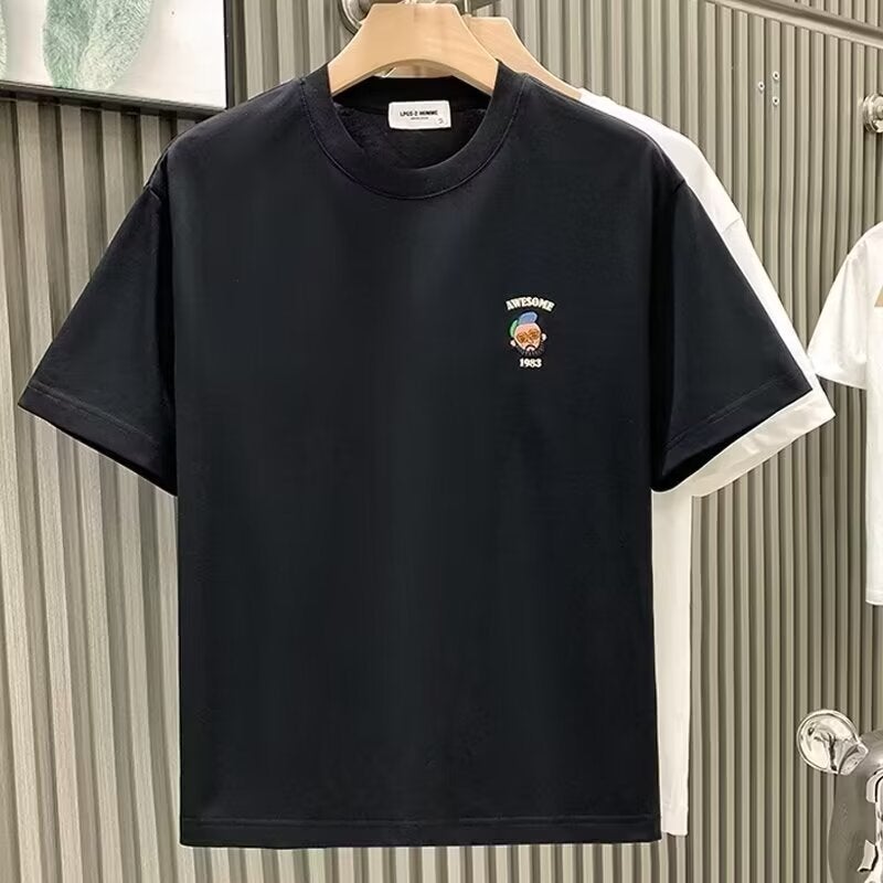 2024 Men'S Loose Handsome Top Design Sense Cotton Short-Sleeved T-Shirt Men'S Fashionable Brand Round Neck Half-Sleeved T-Shirt - Image 4