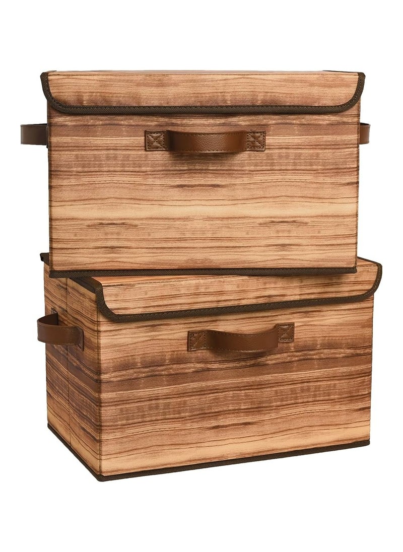 Beauenty Storage Boxes with Lid, Fabric Storage Bins with Lids, Decorative Closet Storage and Organizer, Wood Grain Print Bins, Storage Boxes for Organizing, 2-Pack  - Image 1