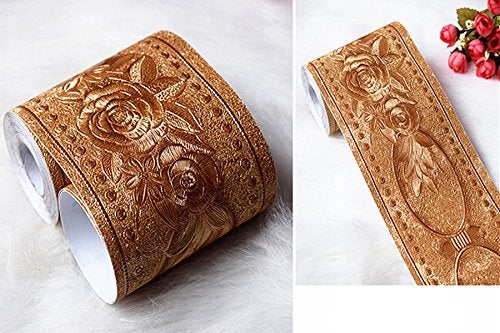 REDODECO 3D Flower Pattern Molding Peel Stick Wall Border for Home Decor Bathroom Kitchen,4 inch by 16.4 feet(Gold) - Image 3