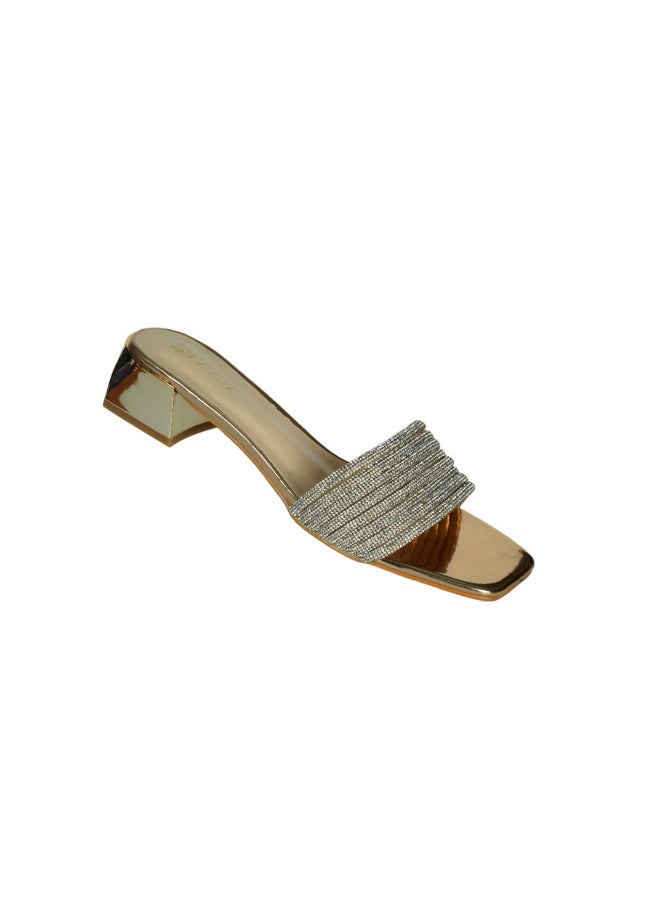 ZAYNA 221-51 Zayna Ladies  Fashion Mid Heel Slip on 18F4088-13 Gold  - Image 1
