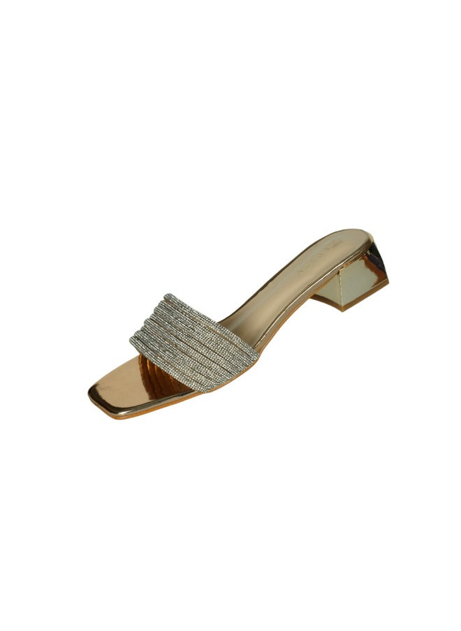 ZAYNA 221-51 Zayna Ladies  Fashion Mid Heel Slip on 18F4088-13 Gold  - Image 3