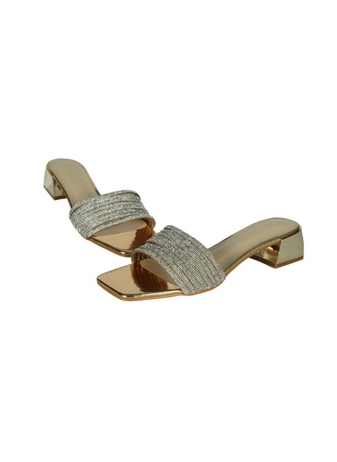 ZAYNA 221-51 Zayna Ladies  Fashion Mid Heel Slip on 18F4088-13 Gold  - Image 2