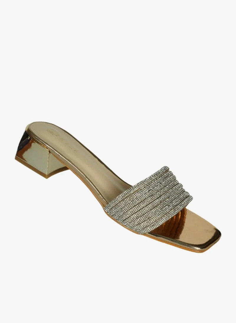 ZAYNA 221-51 Zayna Ladies  Fashion Mid Heel Slip on 18F4088-13 Gold