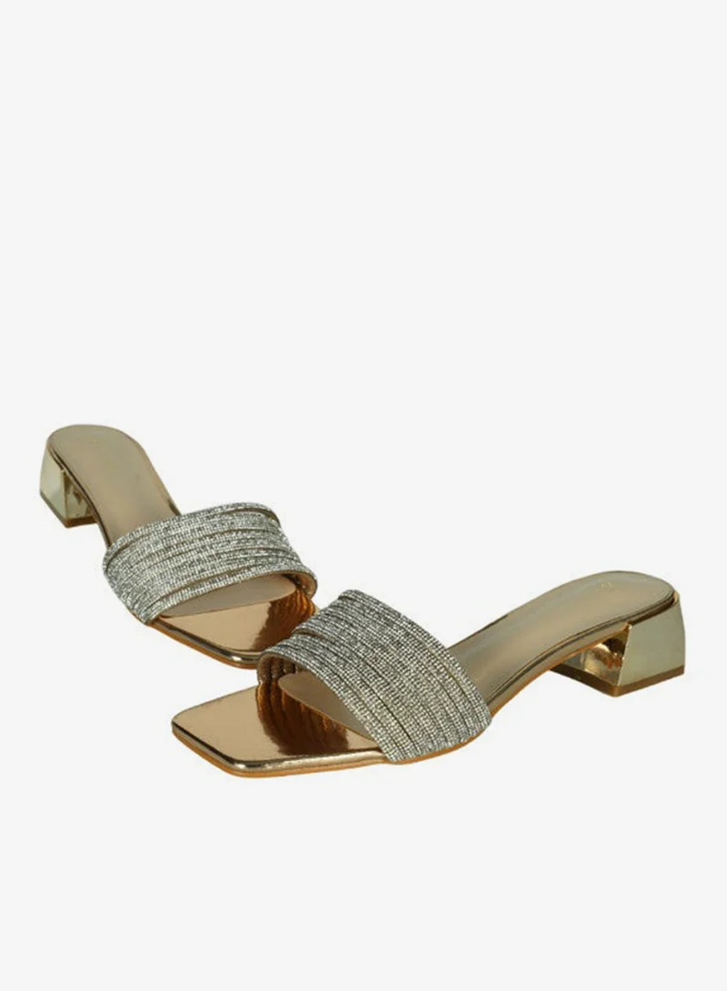 ZAYNA 221-51 Zayna Ladies  Fashion Mid Heel Slip on 18F4088-13 Gold