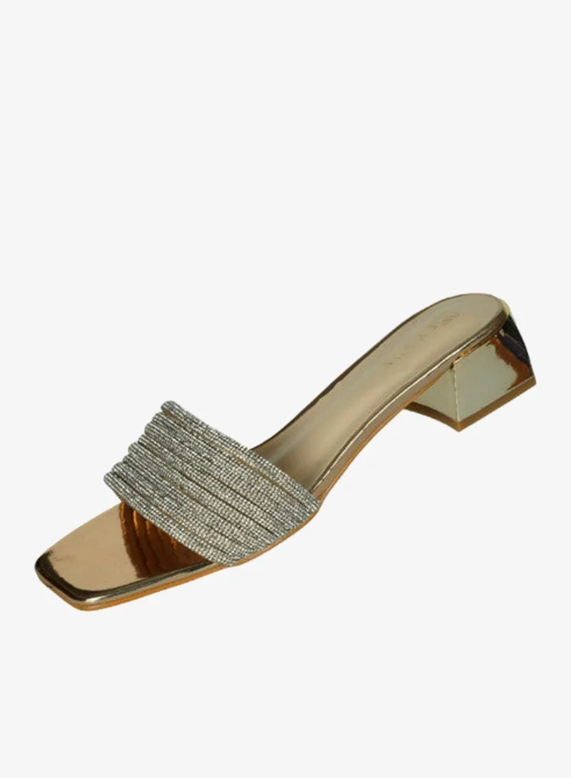 Zayna Gold 221-51 Zayna Ladies  Fashion Mid Heel Slip on 18F4088-13 Gold for Women | Best Price UAE