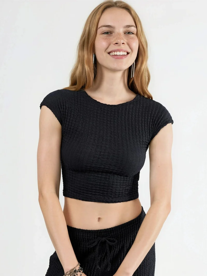 Busem BUSEM Fitted Textured Ribbed Crop Top