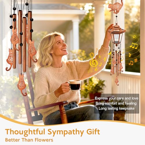 yulloyello Large Solar Cat Wind Chimes, Gifts for Women Mom Grandma Wife Sister Daughter Neighbor Nana, Classic Bronze Wind Chimes With Wind Catcher, Solar Decor Lights For Outdoor Garden Patio Yard Porch Window - Image 4