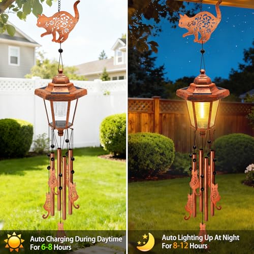yulloyello Large Solar Cat Wind Chimes, Gifts for Women Mom Grandma Wife Sister Daughter Neighbor Nana, Classic Bronze Wind Chimes With Wind Catcher, Solar Decor Lights For Outdoor Garden Patio Yard Porch Window - Image 3
