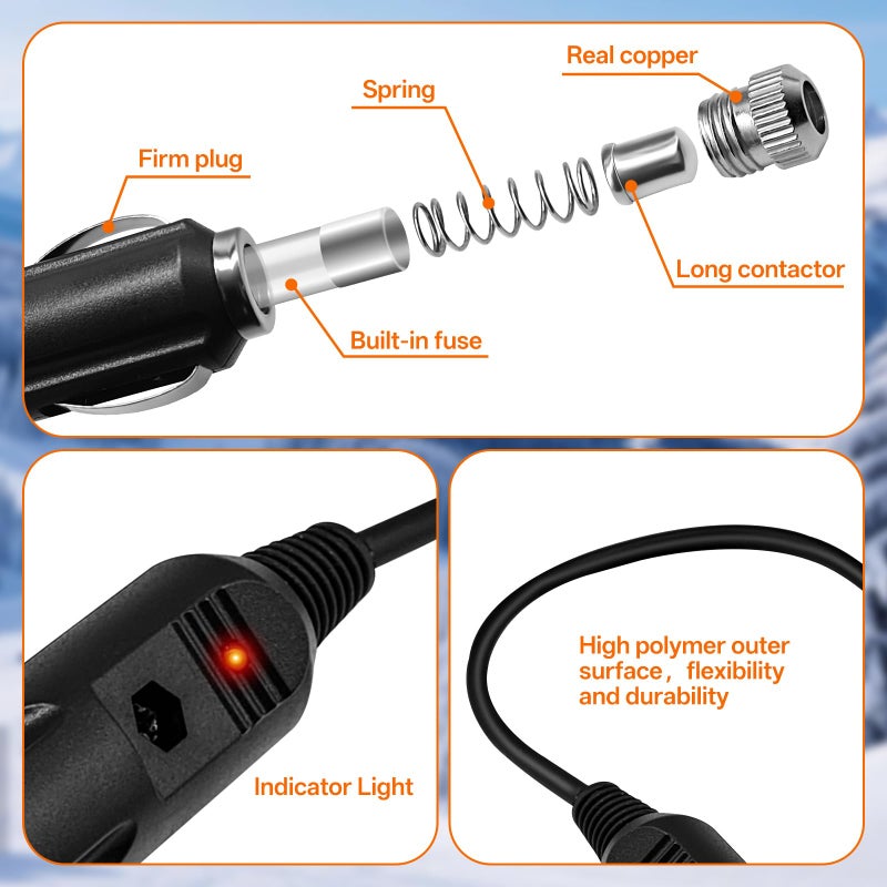 CHolic 12V Cigarette Lighter Socket Port RCA Plug for Heated Most Electric Shields, Helmet, Visor Port, Snowmobile Heated Helmet Connector - Image 3