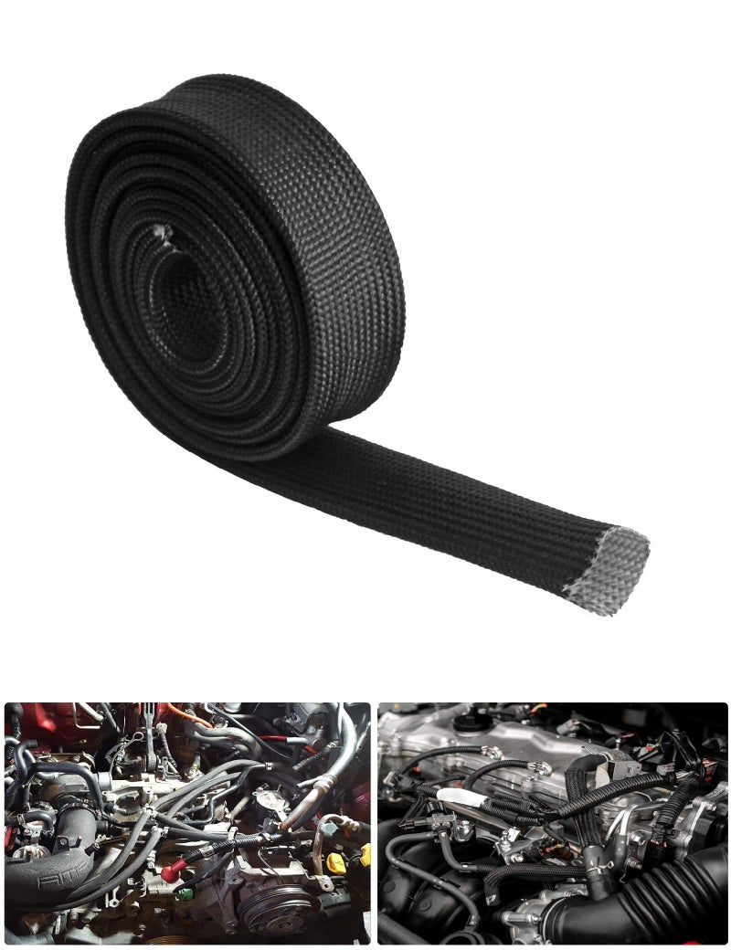 Ummickl Heat Shield Sleeve Fuel Line Heat Shield Auto Hose Spark Plug Wire Cover Protectors Boots Roll 2500 Degree for Car&Auto Wire Loom Brake Cable (1/2" IDX10', BLACK) - Image 1