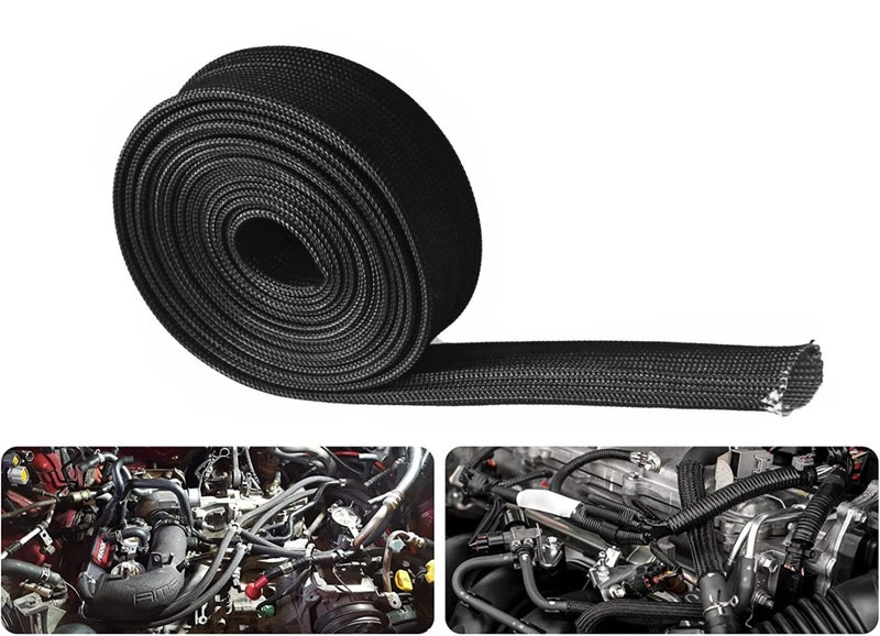 Ummickl Heat Shield Sleeve Fuel Line Heat Shield Auto Hose Spark Plug Wire Cover Protectors Boots Roll 2500 Degree for Car&Auto Wire Loom Brake Cable (1/2" IDX10', BLACK) - Image 2