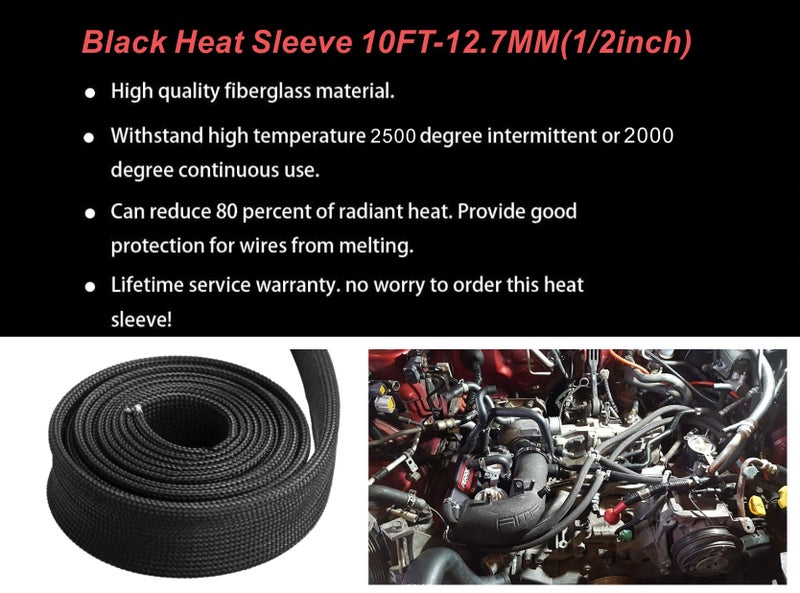 Ummickl Heat Shield Sleeve Fuel Line Heat Shield Auto Hose Spark Plug Wire Cover Protectors Boots Roll 2500 Degree for Car&Auto Wire Loom Brake Cable (1/2" IDX10', BLACK) - Image 4