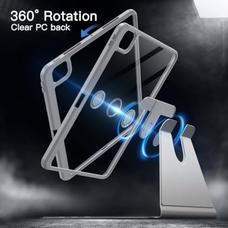 غطاء حافظة iPad Pro 13 M5/M4 2025/2024: ظهر شفاف، أسود، حامل دوران 360 درجة مع تنبيه/نوم تلقائي وحامل قلم رصاص للحماية الكاملة - Image 3