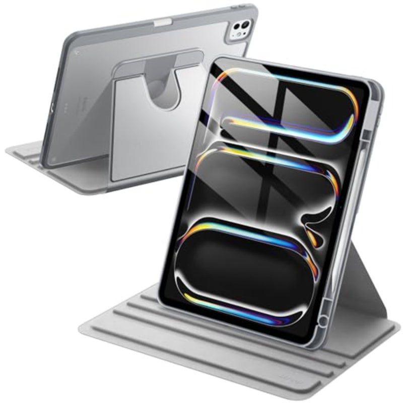 غطاء حافظة iPad Pro 13 M5/M4 2025/2024: ظهر شفاف، أسود، حامل دوران 360 درجة مع تنبيه/نوم تلقائي وحامل قلم رصاص للحماية الكاملة - Image 1