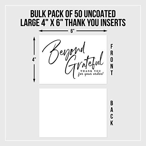 Pink Pixie Studio 50 Large Beyond Grateful Thank You For Your Order Card Inserts, Customer Appreciation Notes, Purchase Order, Retail, Online, Homemade Goods (4" x 6" Size) - Image 2