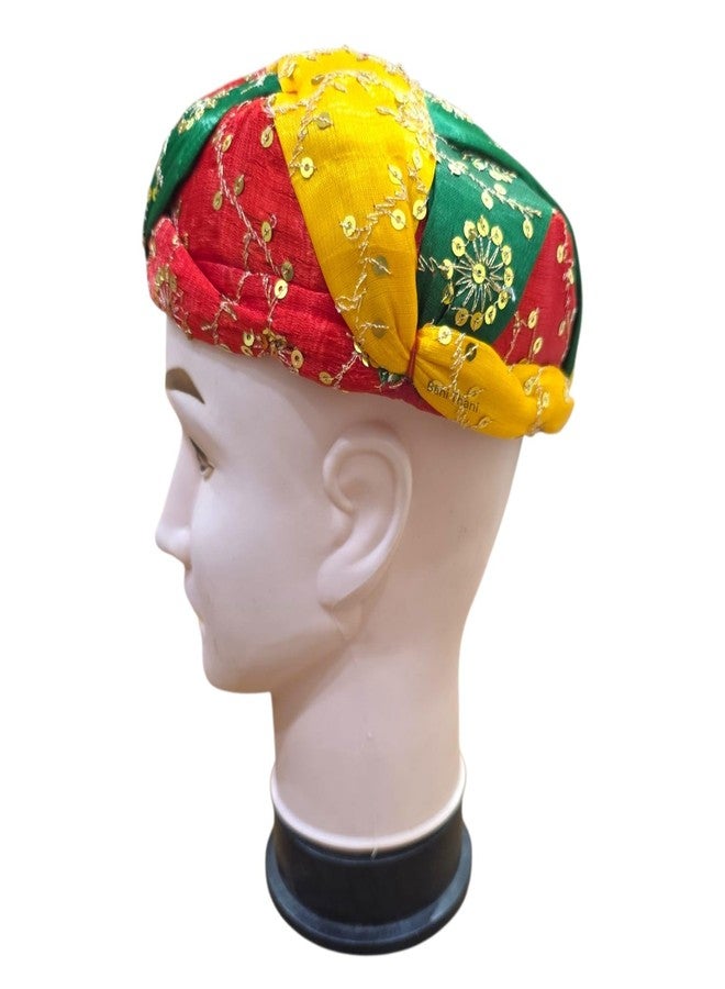 BANI THANI Authentic Fancy Rajasthani Pagdi for Men's & Women's Traditional Round Turban for Wedding or Any Party Events or Festival, Freesize Pagdi Support Upto 22inch head size (Multicolour) - Image 5