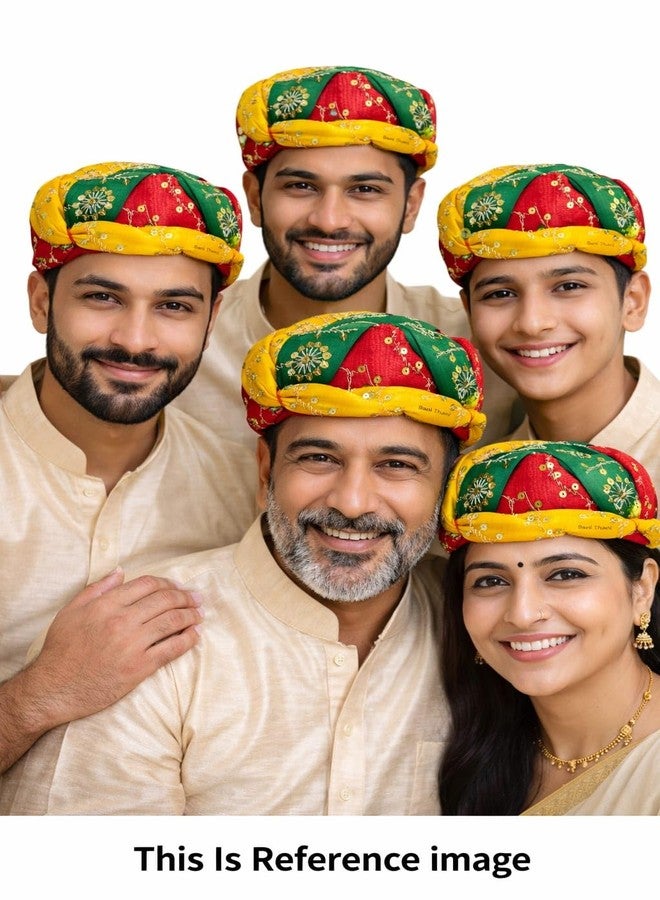 BANI THANI Authentic Fancy Rajasthani Pagdi for Men's & Women's Traditional Round Turban for Wedding or Any Party Events or Festival, Freesize Pagdi Support Upto 22inch head size (Multicolour) - Image 3