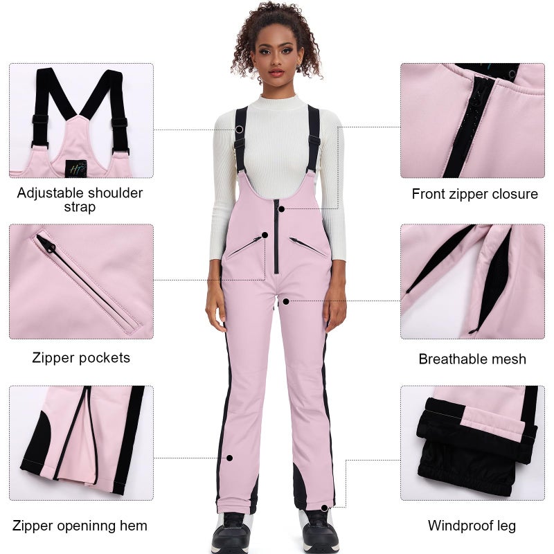 GS SNOWING Women's Snow Bibs Pants Insulated Waterproof Windproof Winter Ski Pants Snowboarding Overalls Navy S - Image 4