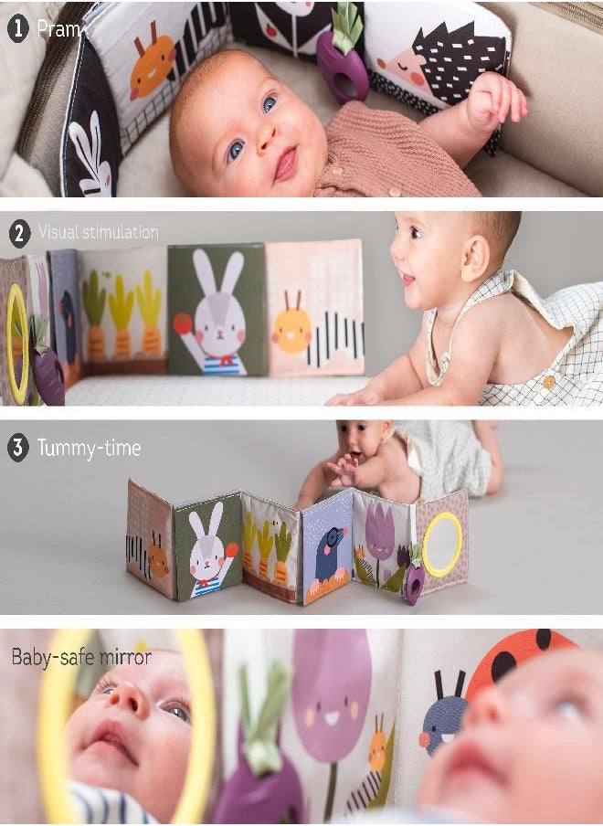 Taf Toys Taf Toys Urban Garden Soft Cloth Newborn Book, Crinkle Baby Book. High Contrast Sensory Toys. Early Education Activity Toy. Infant Tummy Time Toys. Multi-Sensory Textures and a Baby-Safe Mirror  - Image 3