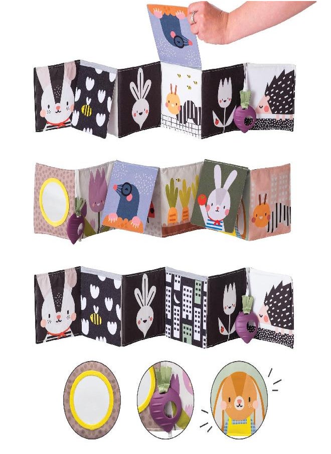 Taf Toys Taf Toys Urban Garden Soft Cloth Newborn Book, Crinkle Baby Book. High Contrast Sensory Toys. Early Education Activity Toy. Infant Tummy Time Toys. Multi-Sensory Textures and a Baby-Safe Mirror  - Image 1