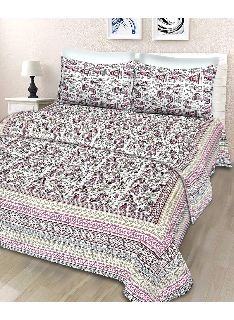 Braise Braise Premium King Size 100 Pure Cotton Double Bedsheet with 2 Pillow Covers Shades of Pink 