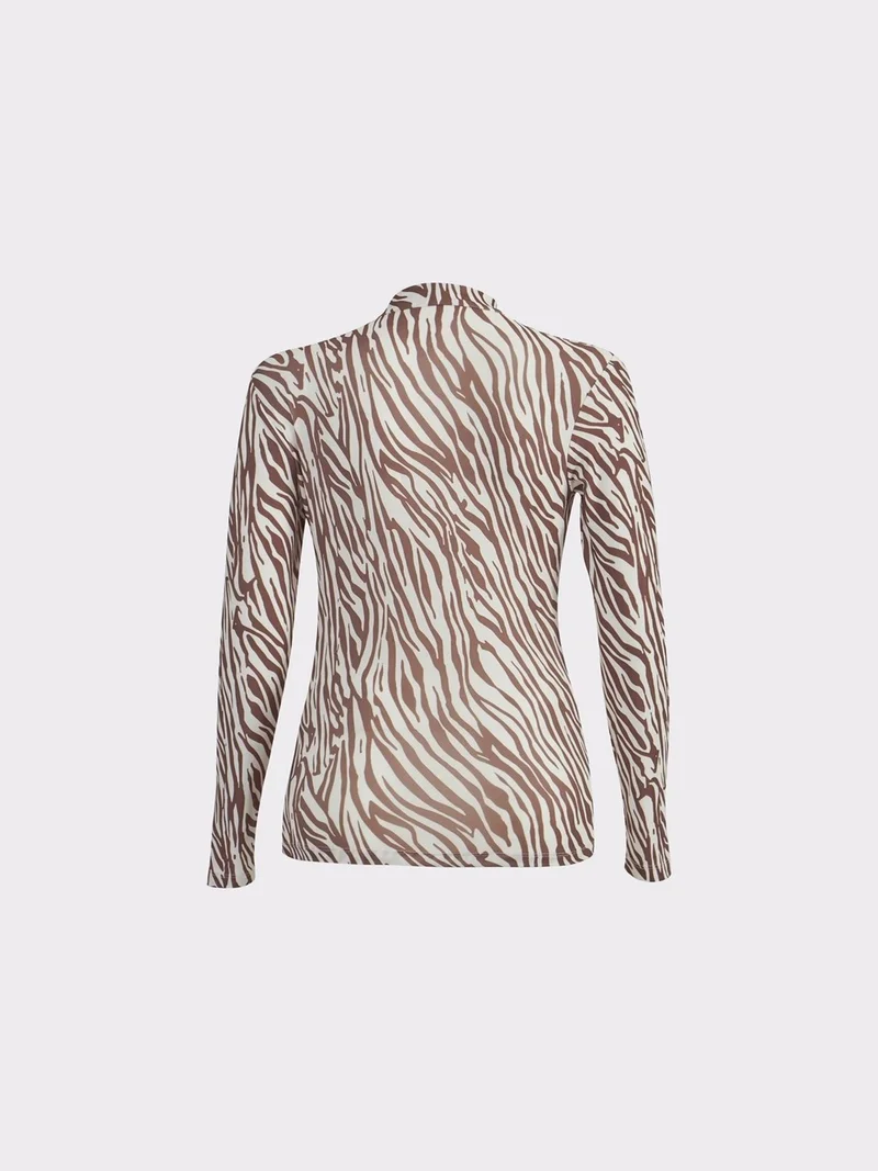 Juste Zebra Pattern Turtleneck Brown Bodysuit