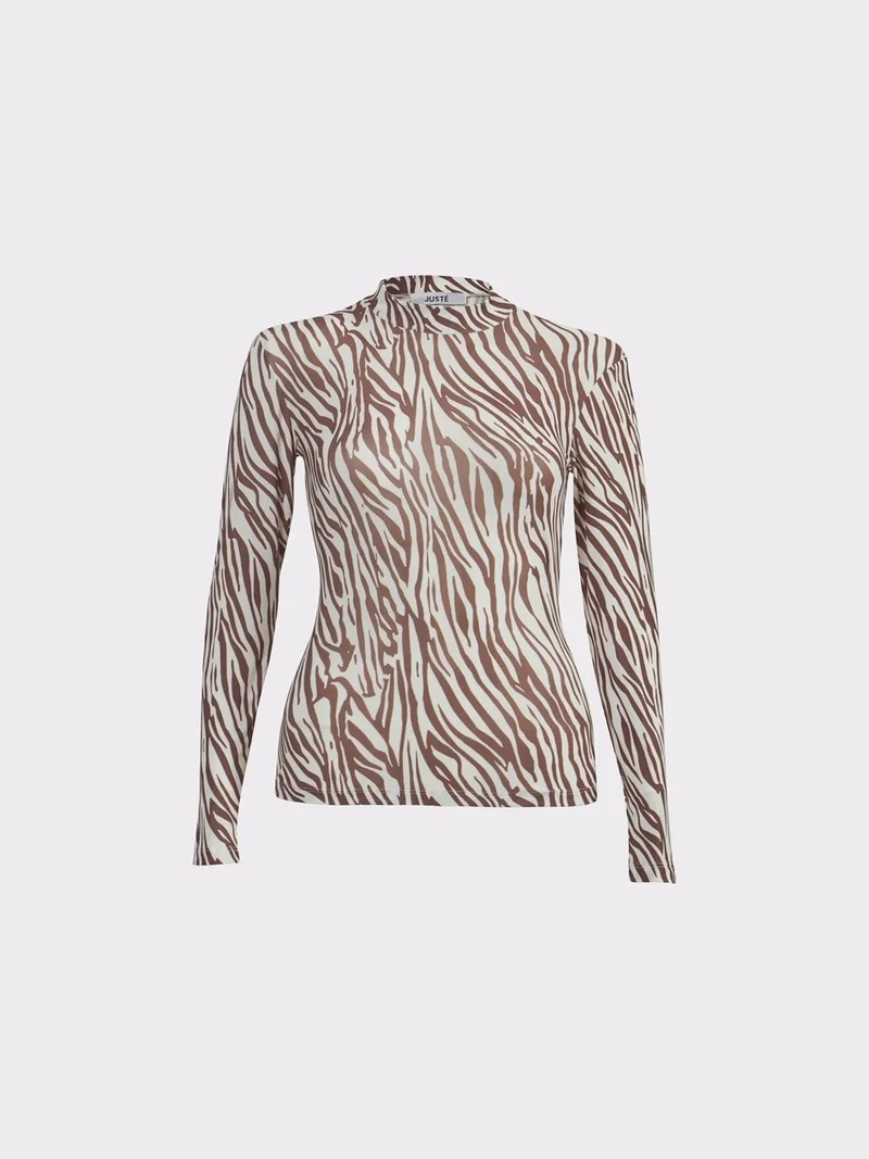 Juste Zebra Pattern Turtleneck Brown Bodysuit