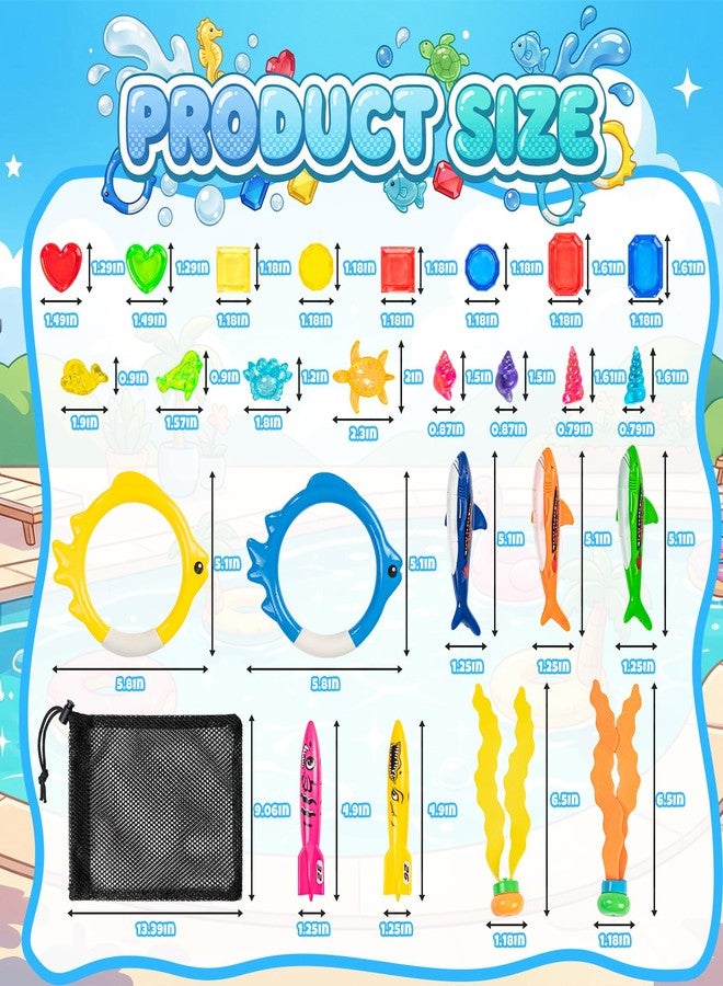 Cozycharm Pool Toys for Kids Ages 4-8, 26 Pcs Diving Toys, Diving Rings, Swimming Pool Games with Storage Net Bag, Torpedo, Gem, Sea Animal & Diving Ring, Pool Party Decorations, Summer Pool Party Water Toys - Image 2
