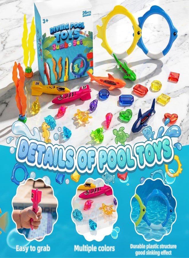 Cozycharm Pool Toys for Kids Ages 4-8, 26 Pcs Diving Toys, Diving Rings, Swimming Pool Games with Storage Net Bag, Torpedo, Gem, Sea Animal & Diving Ring, Pool Party Decorations, Summer Pool Party Water Toys - Image 5