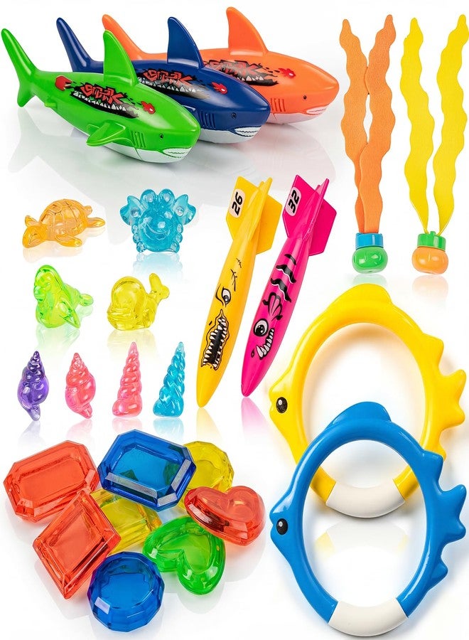 Cozycharm Pool Toys for Kids Ages 4-8, 26 Pcs Diving Toys, Diving Rings, Swimming Pool Games with Storage Net Bag, Torpedo, Gem, Sea Animal & Diving Ring, Pool Party Decorations, Summer Pool Party Water Toys - Image 1