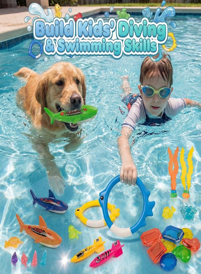 Cozycharm Pool Toys for Kids Ages 4-8, 26 Pcs Diving Toys, Diving Rings, Swimming Pool Games with Storage Net Bag, Torpedo, Gem, Sea Animal & Diving Ring, Pool Party Decorations, Summer Pool Party Water Toys - Image 4
