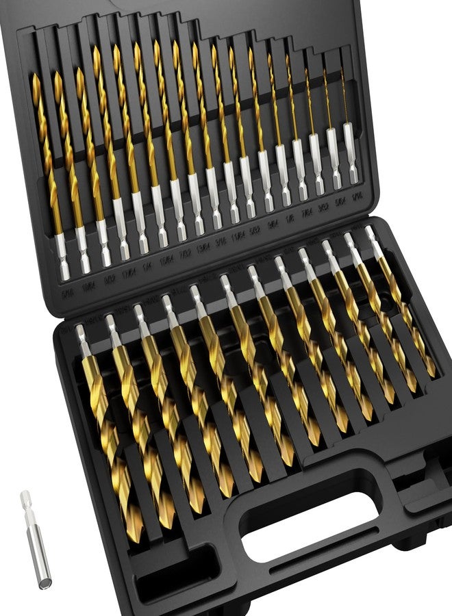 MACXCOIP Hex Shank Drill Bit Set, 30Pcs HSS Titanium Twist Drill Bit for Sheet Metal, Wood, Plastic, Quick Change Design (1/16" - 1/2") - Image 1