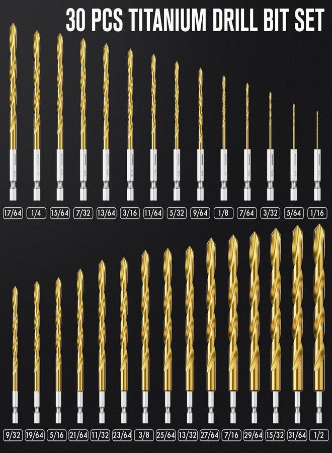 MACXCOIP Hex Shank Drill Bit Set, 30Pcs HSS Titanium Twist Drill Bit for Sheet Metal, Wood, Plastic, Quick Change Design (1/16" - 1/2") - Image 4