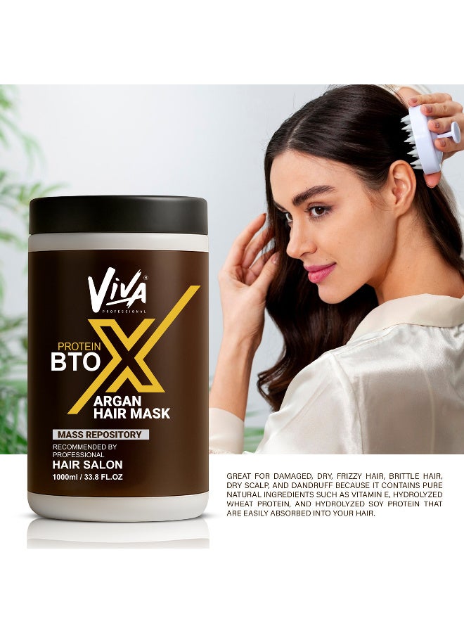 VIVA Professional Protein BTOX Argan Hair Mask 1000ml | Deep Repair Hair Treatment with Argan Oil, Keratin, Collagen & Jojoba Oil | Moisturizing Hair Mask for Dry, Damaged & Frizzy Hair - Image 2