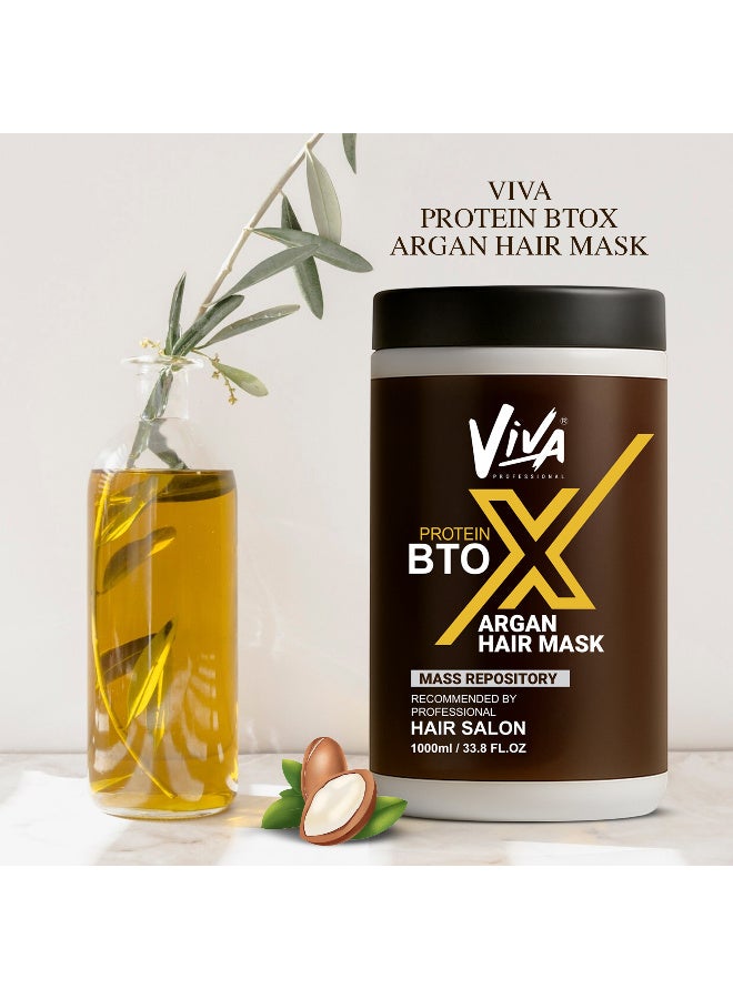 VIVA Professional Protein BTOX Argan Hair Mask 1000ml | Deep Repair Hair Treatment with Argan Oil, Keratin, Collagen & Jojoba Oil | Moisturizing Hair Mask for Dry, Damaged & Frizzy Hair - Image 4