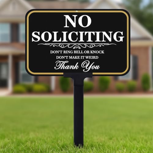 DXSIGN No Soliciting Signs for House With Stake, No Soliciting Sign for Front Door 14x10 inch/37 inch Height - Polite Warning with UV Ink Aluminum Sign for Lawn, Back Yard and Doorway - Image 1