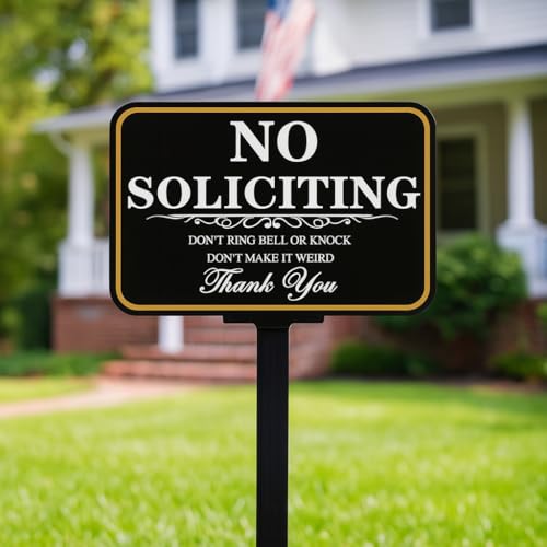 DXSIGN No Soliciting Signs for House With Stake, No Soliciting Sign for Front Door 14x10 inch/37 inch Height - Polite Warning with UV Ink Aluminum Sign for Lawn, Back Yard and Doorway - Image 4