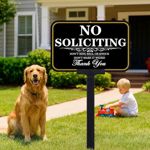 DXSIGN No Soliciting Signs for House With Stake, No Soliciting Sign for Front Door 14x10 inch/37 inch Height - Polite Warning with UV Ink Aluminum Sign for Lawn, Back Yard and Doorway - Image 2