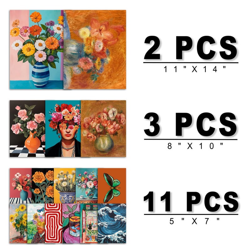 ANERZA 16 PCS Eclectic Wall Art Decor, Mid Century Modern Maximalist Home Gallery Wall Collage Kit Prints for Bedroom Bathroom, Colorful Flower Posters for Living Room Aesthetic, Funky Floral Artwork - Image 2