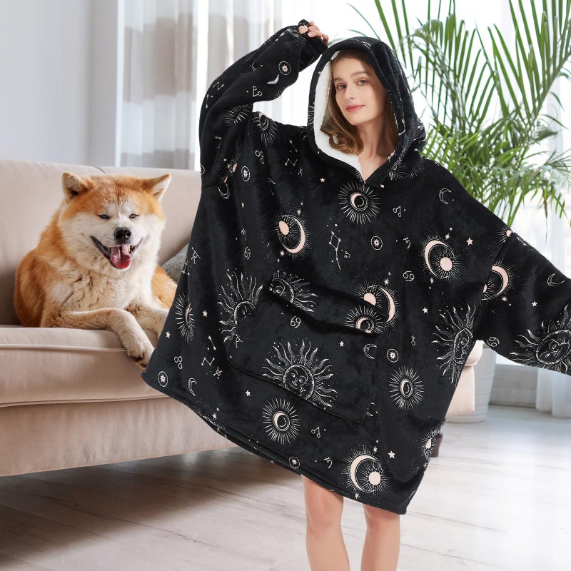 Fiosnow Sun and Moon Blanket Hoodies for Women and Men Adult Oversize Wearable Blanket Hoodies for Soft and Warm - Image 2